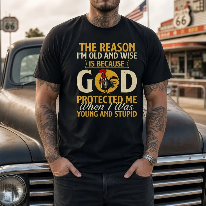 Vintage Fashion Quotes - Men's Vintage Rooster Quote Print T-Shirt