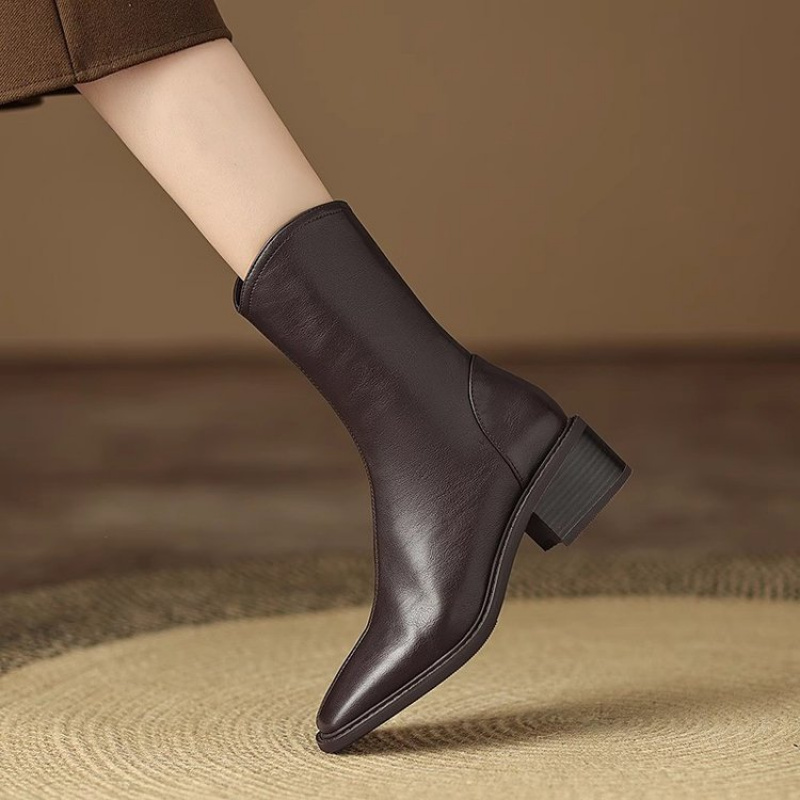Women Square Toe Leather Ankle - Vintage Fashion Dresses review and price